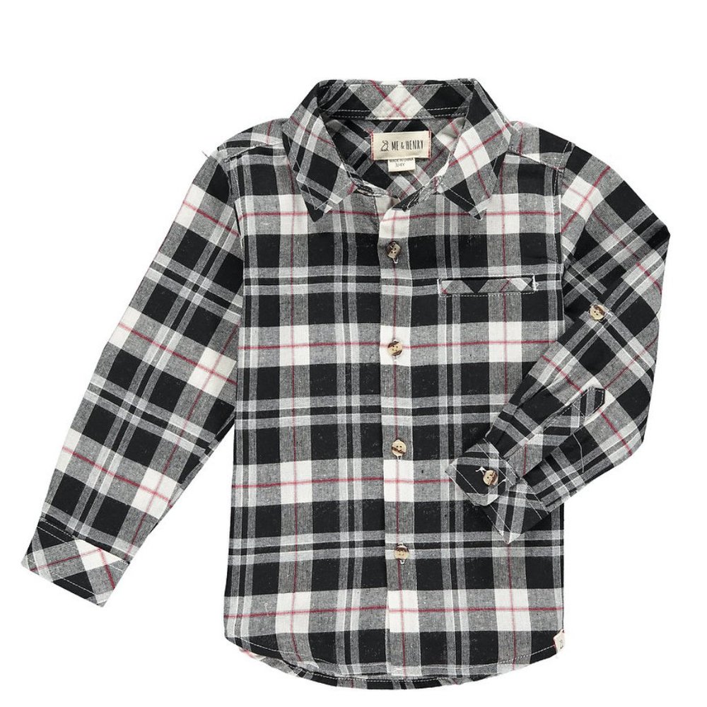Black and White w/ Red Plaid Button Down Shirt, Kid sizes (2yr - 7yr)